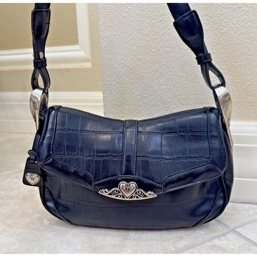 Vintage Marc Chantal GENUINE LEATHER Black Croc Embossed Heart Handbag Western